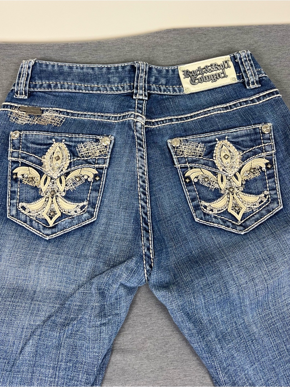 Rock & Roll Cowgirl Embellished Blue Boot Cut Jeans